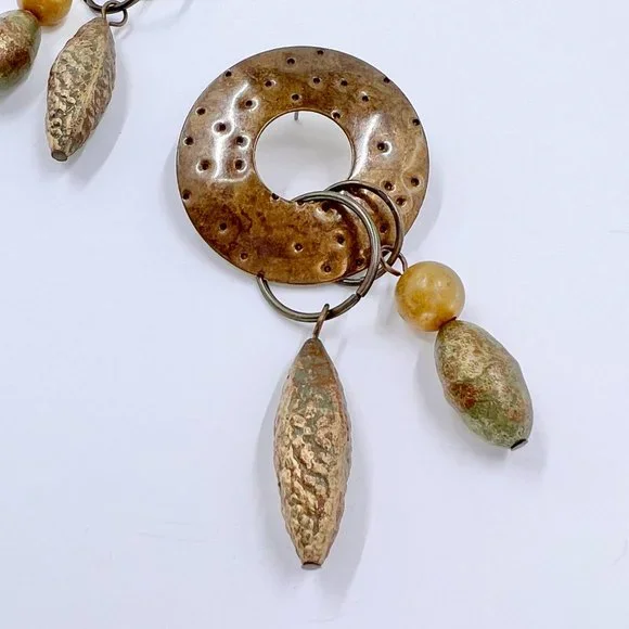 NWOT - Artisan BOHO Brass Tone Textured Metal Dangle Post Earrings - Picture 6 of 6